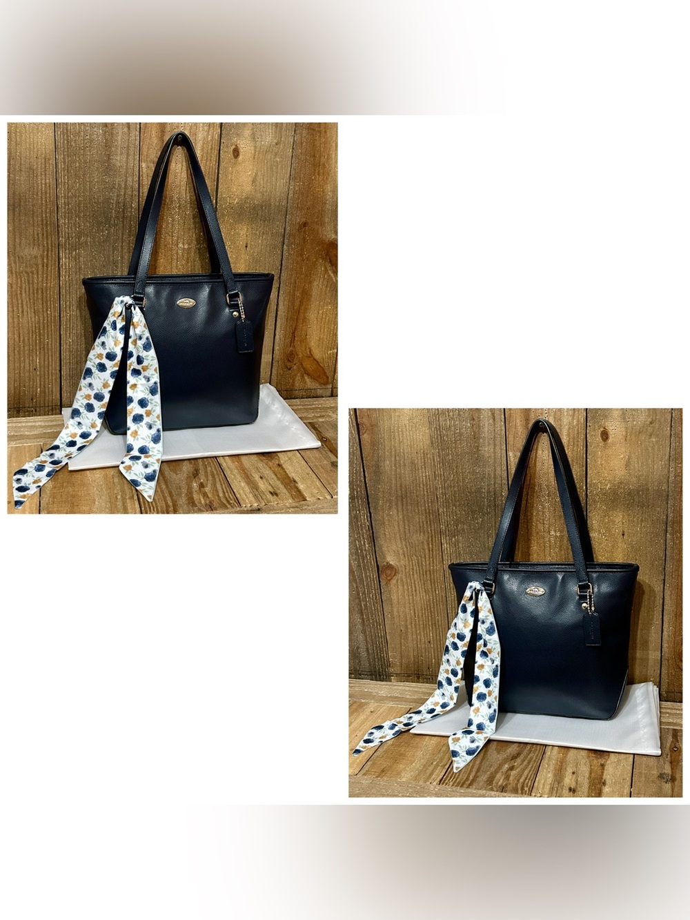Coach. 5 Piece Set: Leather Zip Top Tote with Free Wristlet, 2 Scarfs & Dust Bag - Picture 5 of 16